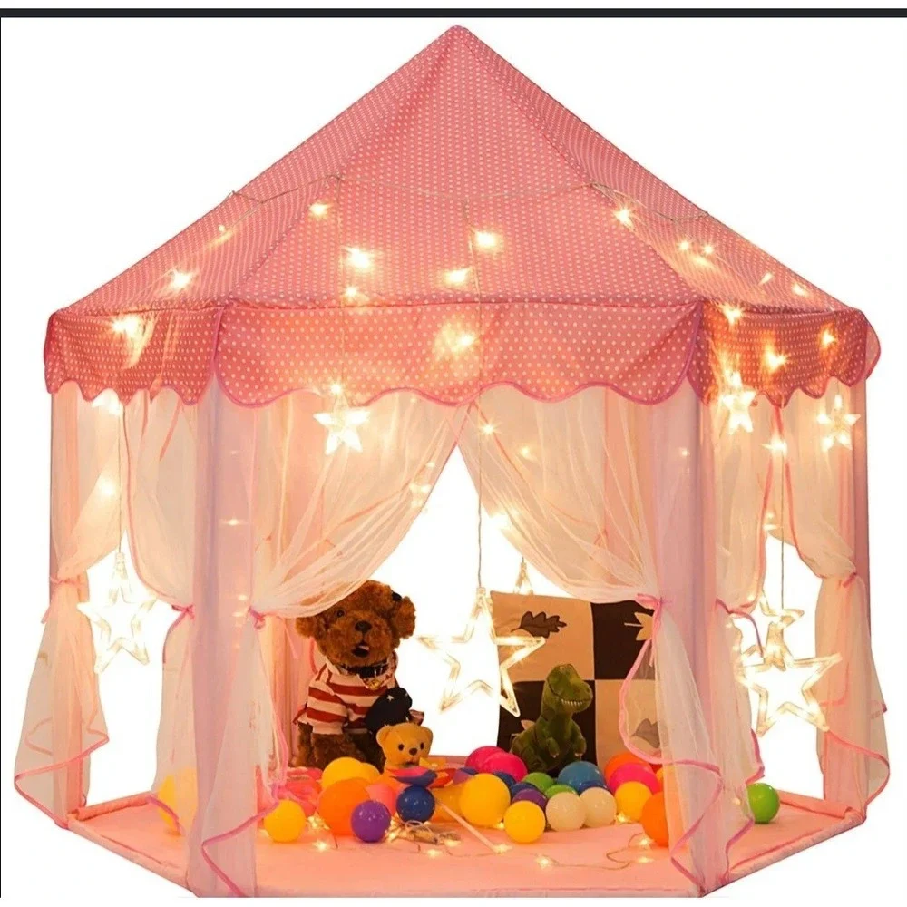 Princess Castle Play Tent for Kids - Pink Hexagon Playhouse Sunnyglade 55'x53'